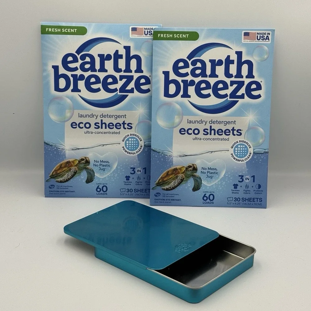 2pk Earth Breeze Laundry  Sheets, Fresh Scent, 30 Sheets, 60 Loads With Holder